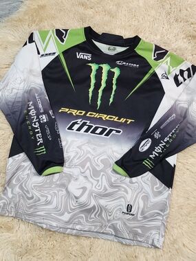 thor Black, White & Neon Green Monster Energy Motocross Jersey